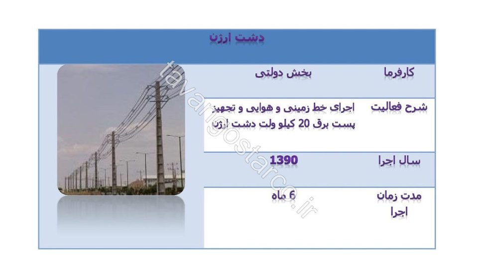 اجرای خط زمینی و هوایی و تجهیز پست برق ۲۰ کیلو ولت دشت ارژن